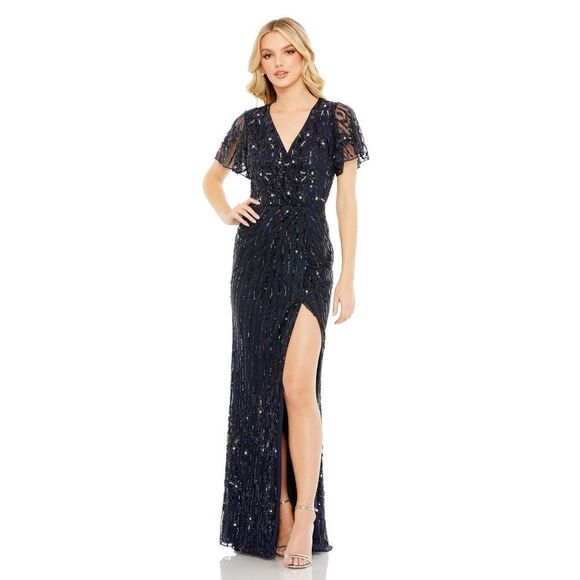 Mac Duggal embellished wrap gown with front slit in midnight size 16 dress - Picture 1 of 15